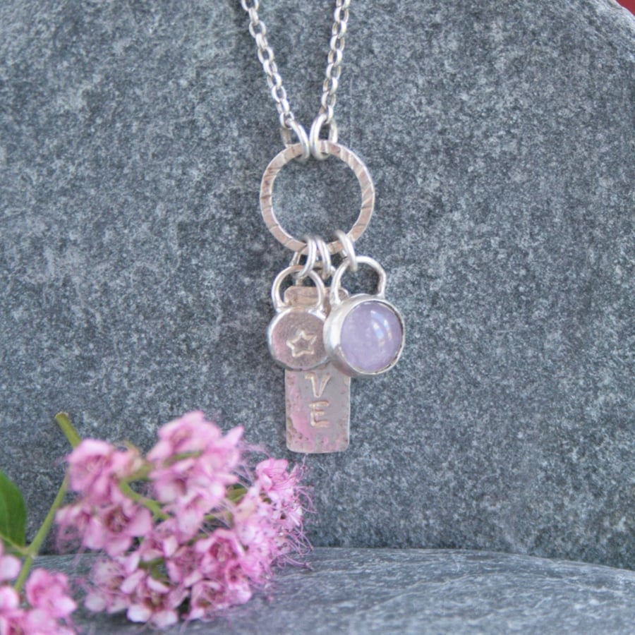 Sterling silver cluster necklace with amethyst gemstone, February birthstone