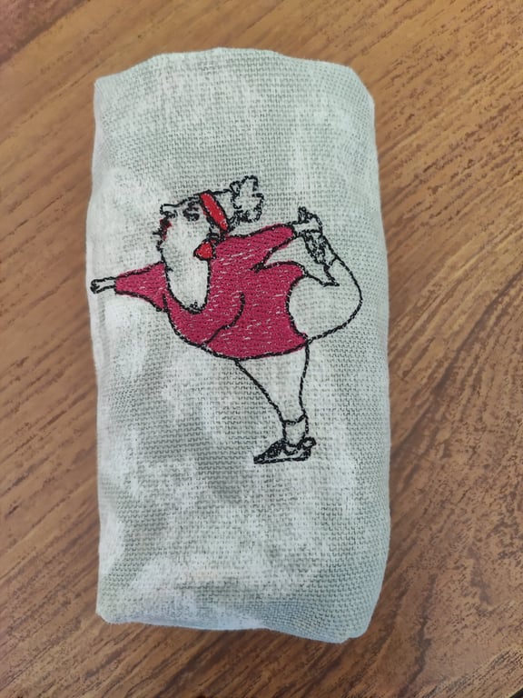 Tissue Holder grey with embroidered comical yoga  lady wearing deep pink leotard