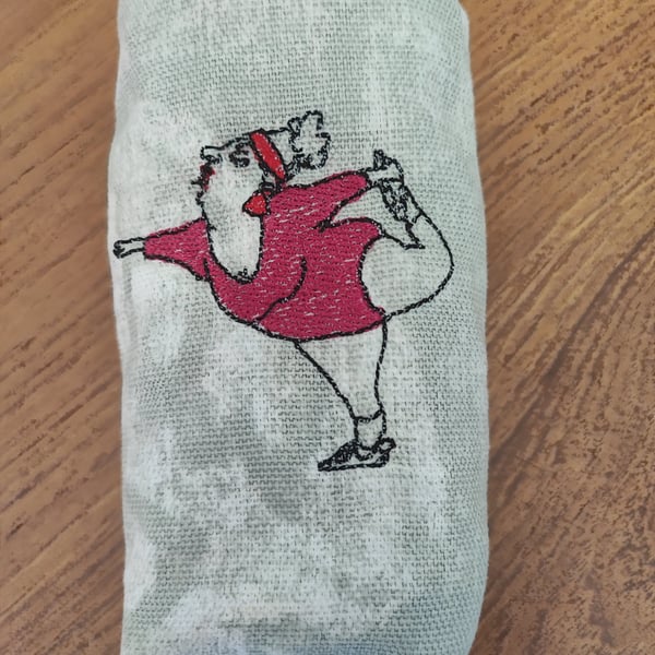 Tissue Holder grey with embroidered comical yoga  lady wearing deep pink leotard