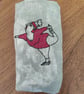 Tissue Holder grey with embroidered comical yoga  lady wearing deep pink leotard