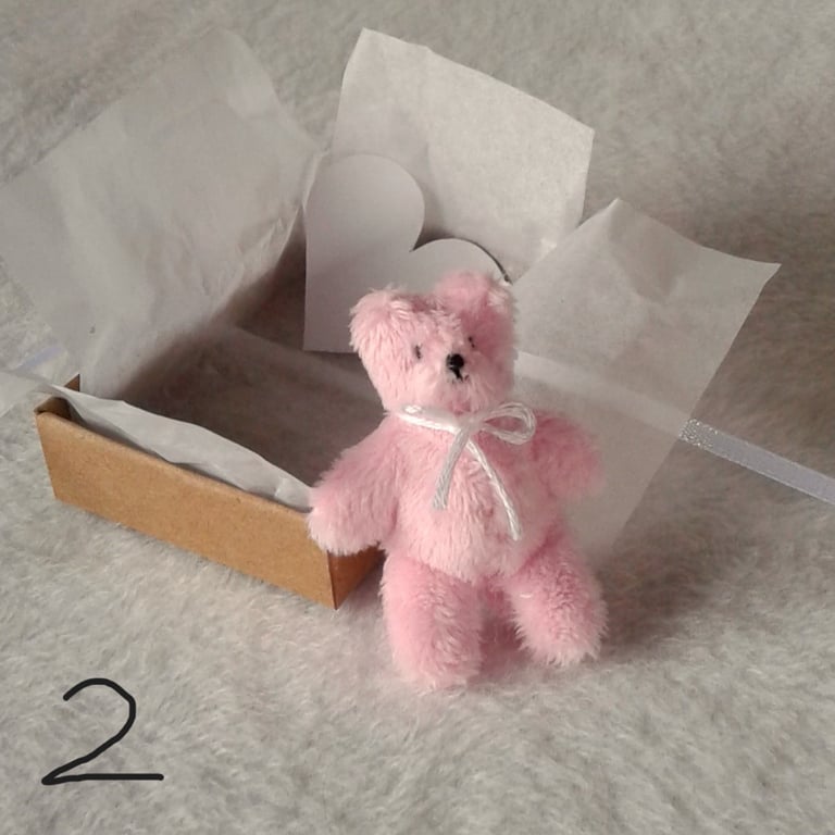 Tiny ted in a box, letterbox gift 'random act of tiny furry kindness'