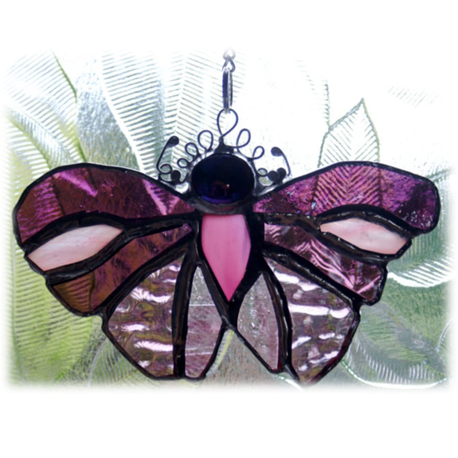 Butterfly Suncatcher Purple Pink Stained Glass 13cm Handmade