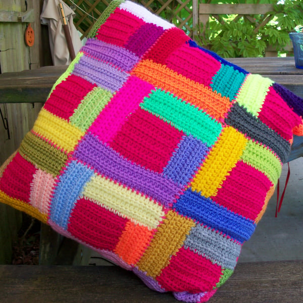 Crochet Log Cabin Cushion Cover