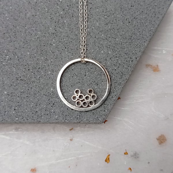 recycled sterling silver wire and tube necklace - handmade circle pendant
