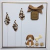 3D Luxury Handmade Card Cute Puppy Dog Bone Paw Prints and Gem Trees