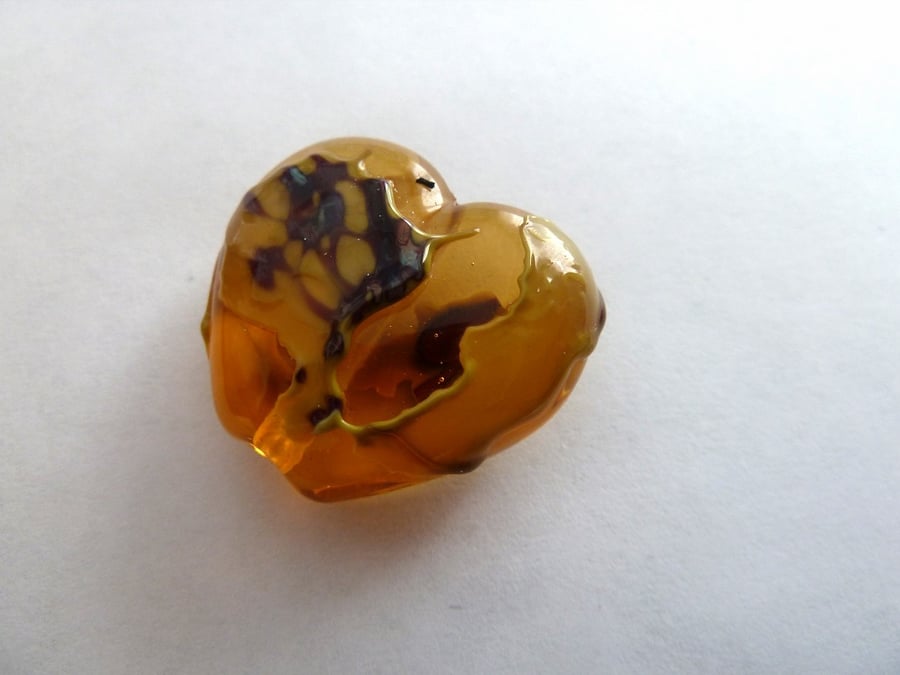 amber shard heart lampwork bead