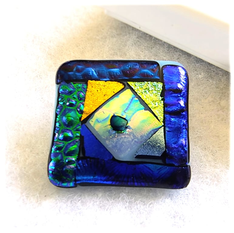 Dichroic L013 Luxury Fused Glass Patchwork Brooch Handmade 