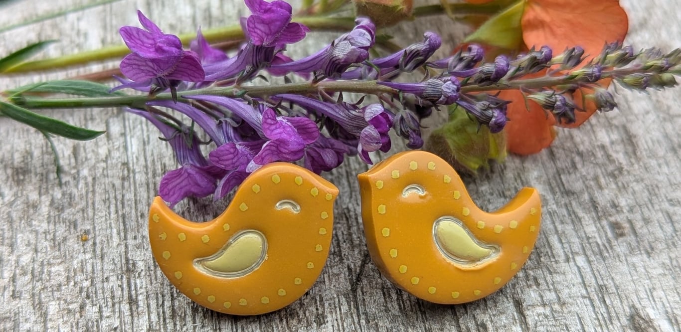 Yellow bird stud earrings 