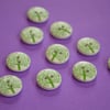 15mm Wooden Tree Buttons Green White 10pk Leaves (ST12)