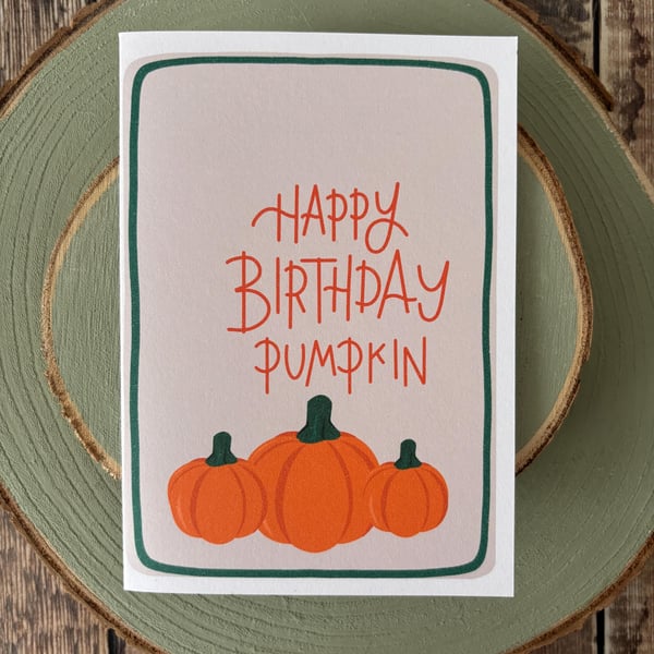 Pumpkin Birthday Card: October Theme, Hand-Drawn Illustration