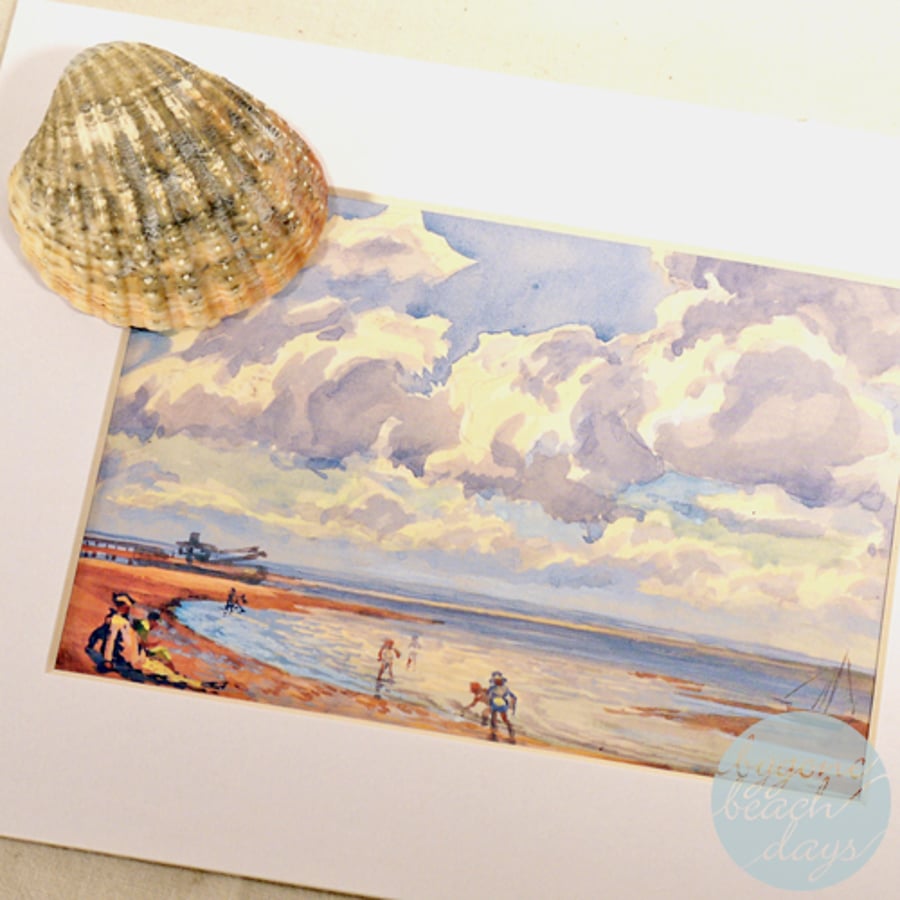 WATER'S EDGE Mounted Picture BYGONE BEACH DAYS  Vintage