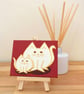 Cat and Kitten Miniature Painting - original canvas art with white cats - Image 2