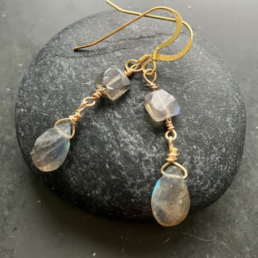Labradorite and Gold Drop Earrings