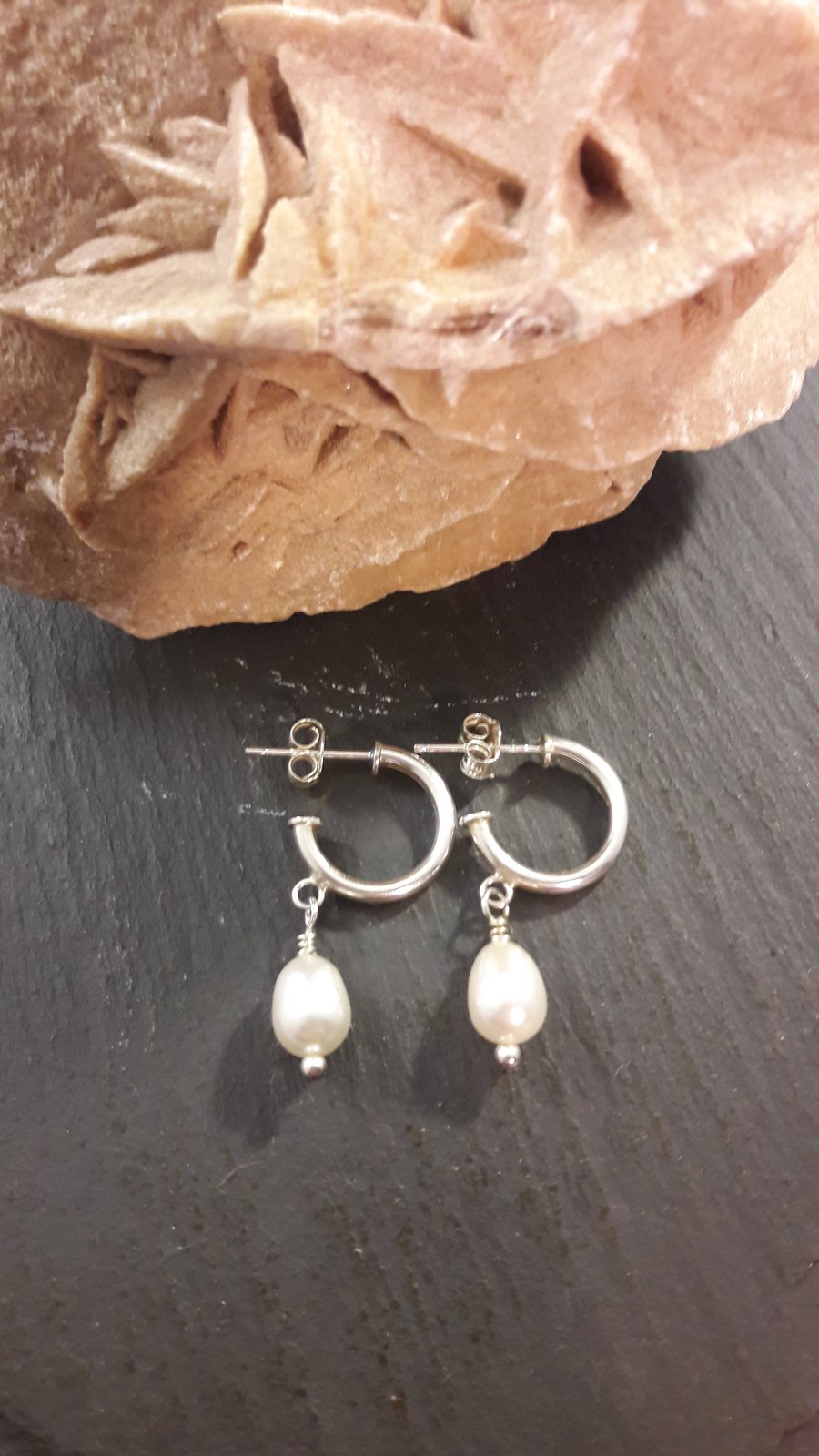 Sterling Silver Hoop and Cultured Pearl Earrings