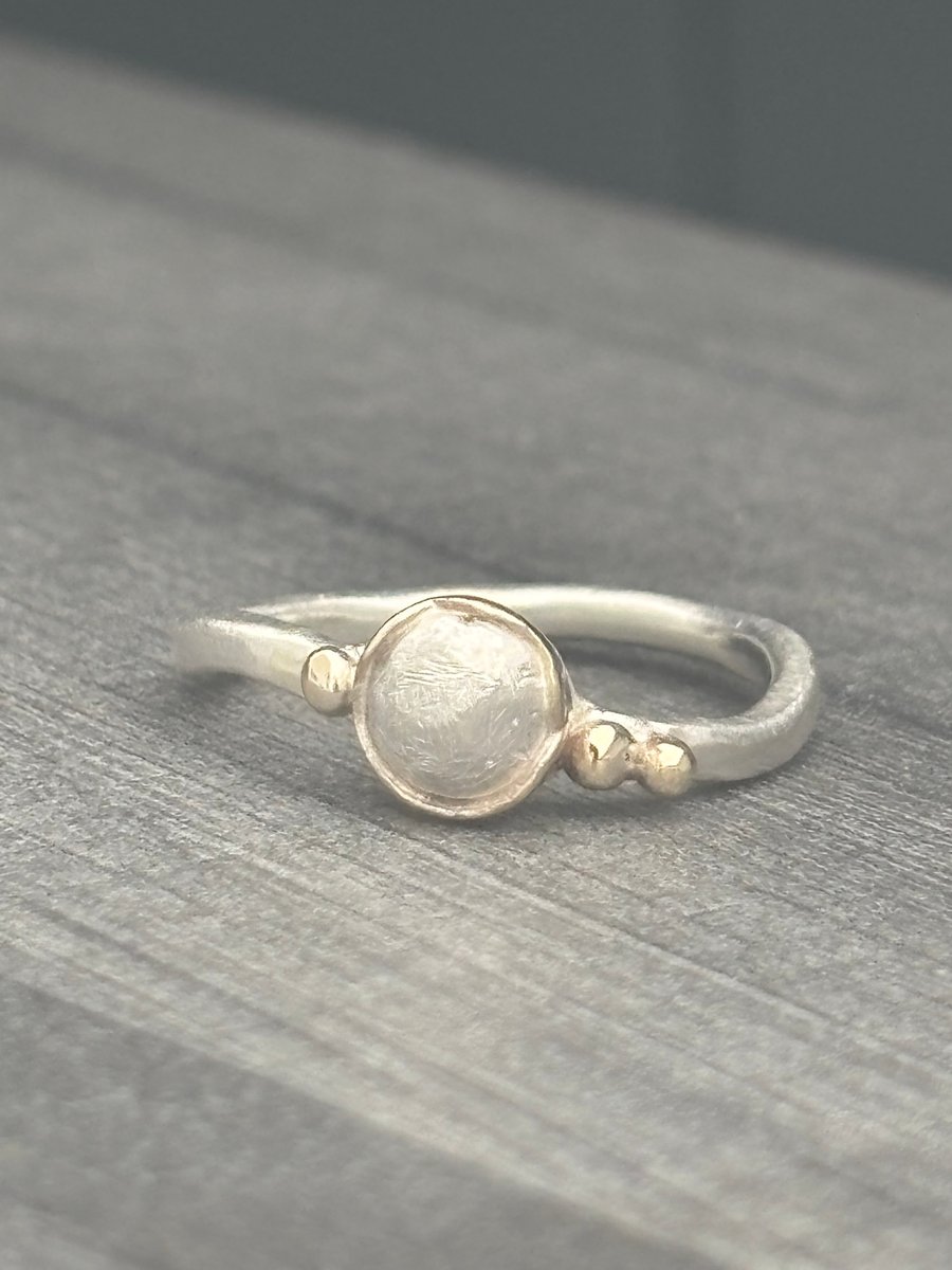 Silver Pebble Ring with Gold Bubbles Ring