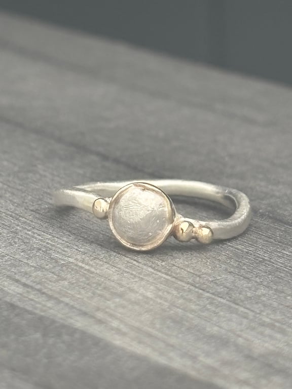 Silver Pebble Ring with Gold Bubbles Ring