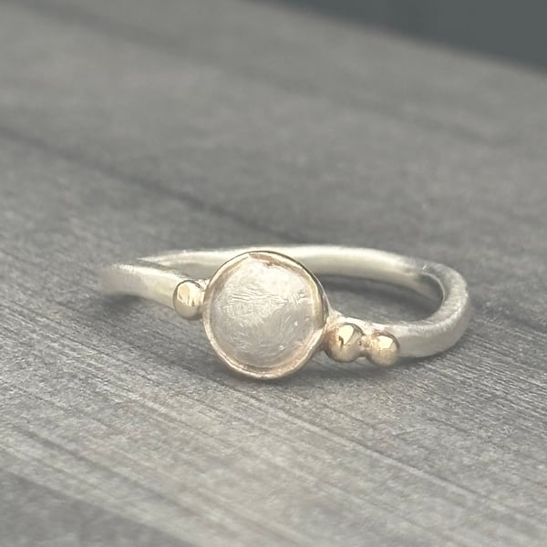 Silver Pebble Ring with Gold Bubbles Ring