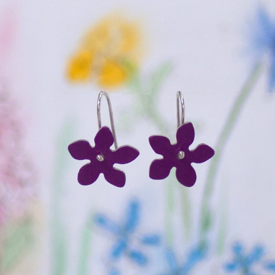 Violet coloured wildflower earrings