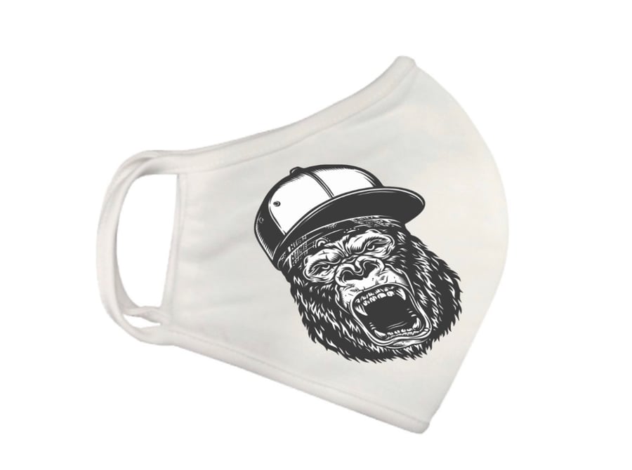 Printed Cartoon  Trucker Monkey Washable Facemask in White