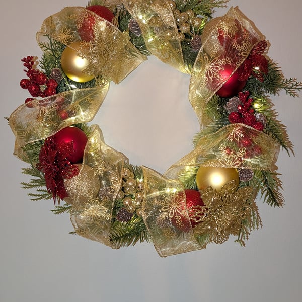 Red and gold Christmas wreath 