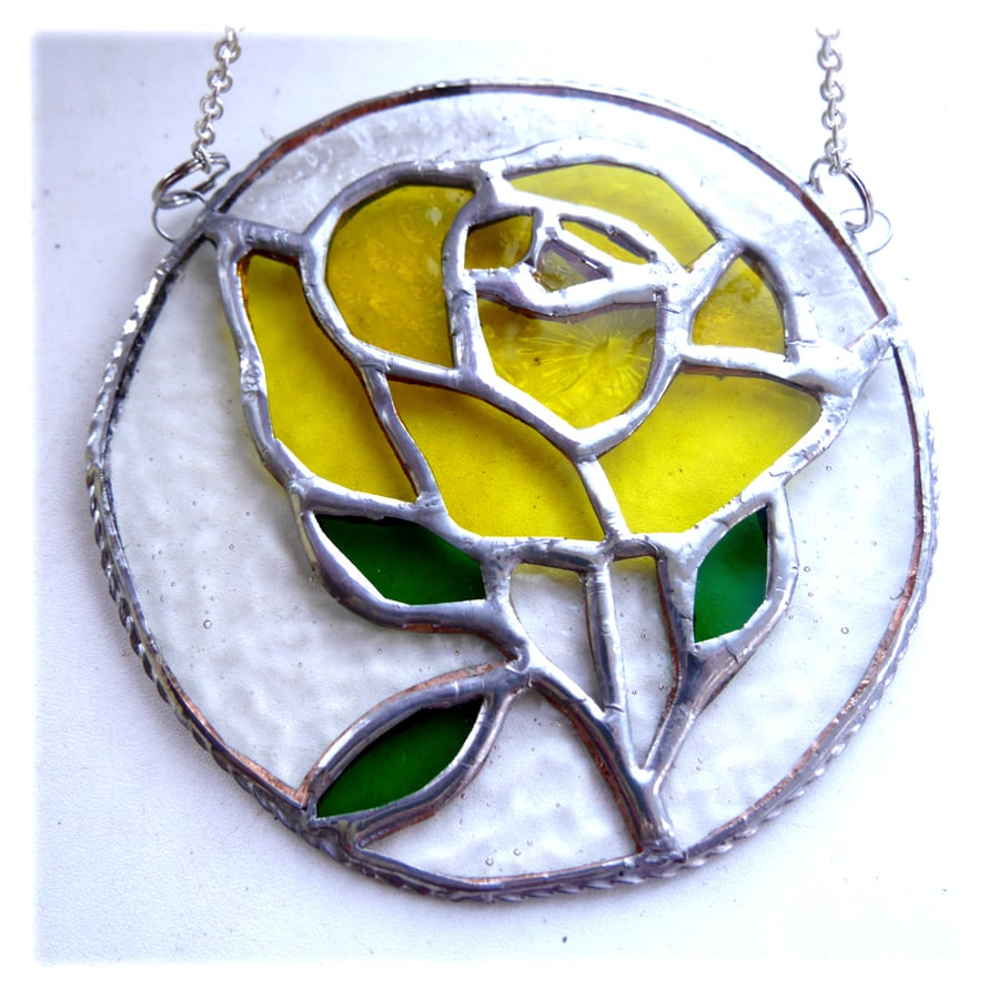 Rose Ring Suncatcher Stained Glass Yellow Handmade Gift Flower