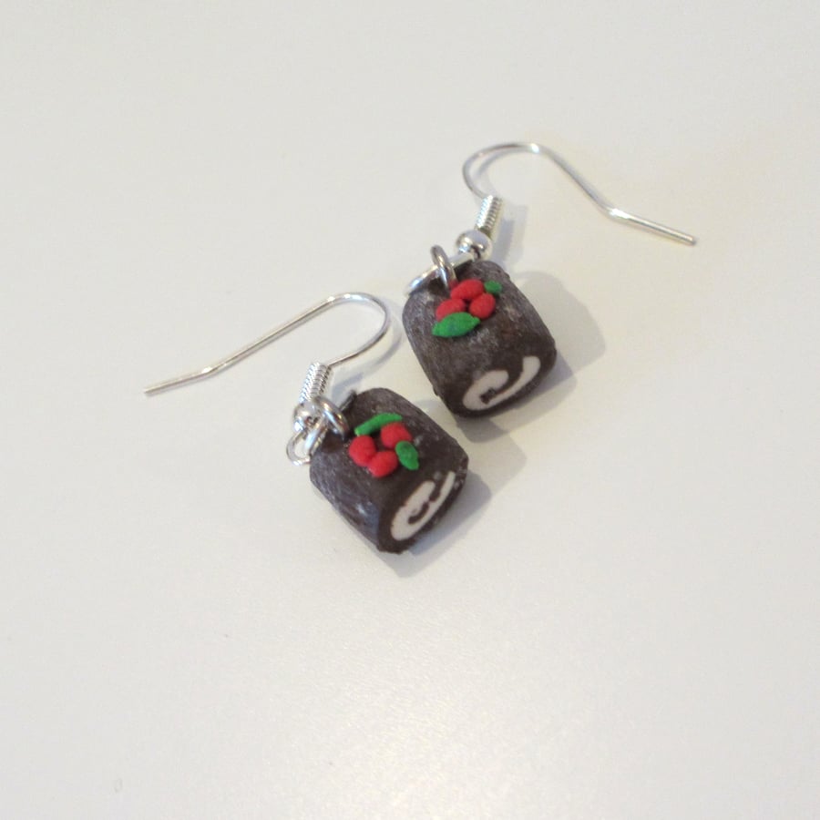 Christmas yule log earrings Quirky fun unique Folksy