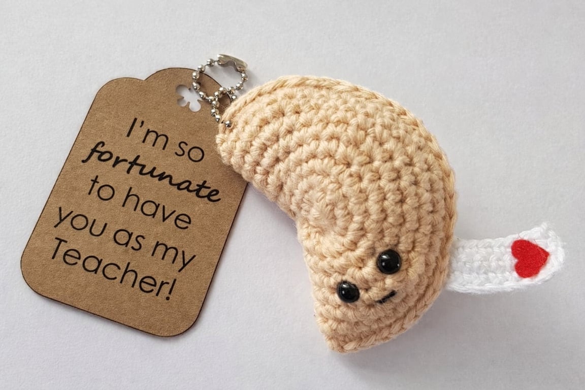 Crochet Fortune Cookie Teacher Gift Keyring