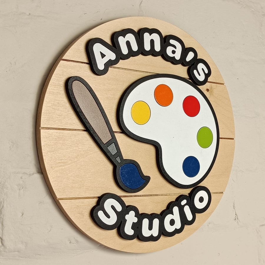 Personalised wooden art studio craft room sign