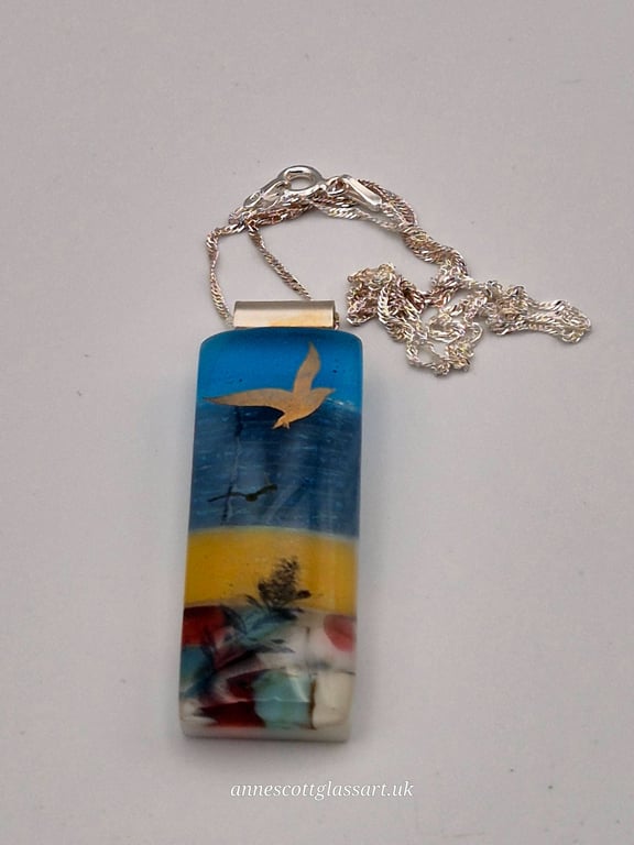 A Day at the Beach (10) Seascape Fused Glass Pendant