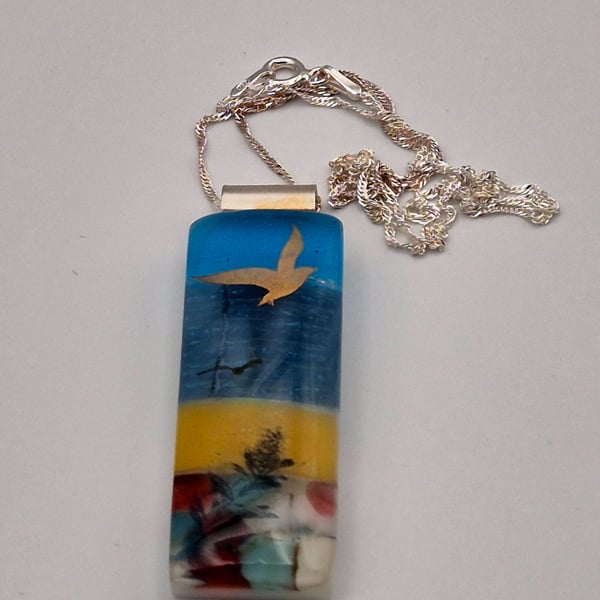 A Day at the Beach (10) Seascape Fused Glass Pendant