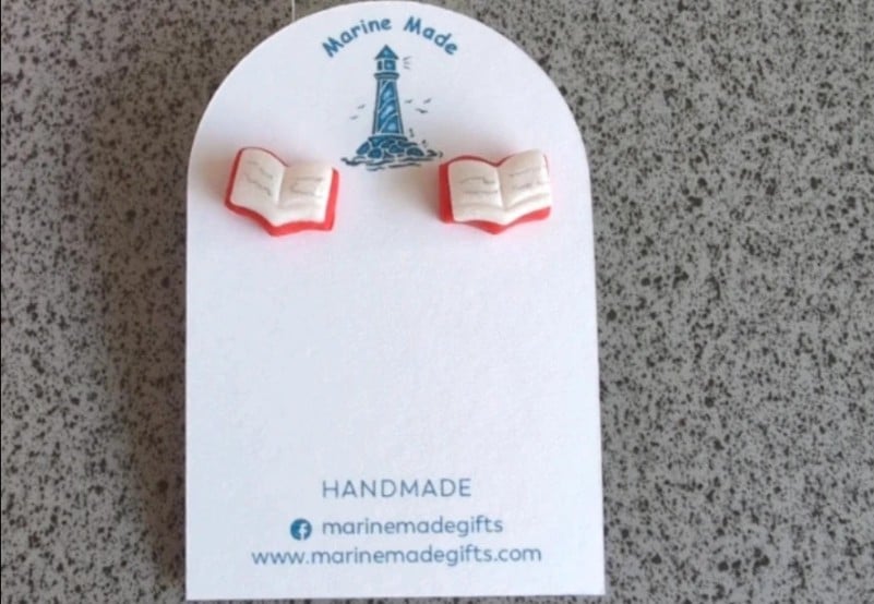 Cute Open Book Stud Earrings – Handmade Polymer Clay book lover Teacher Gift 