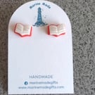 Cute Open Book Stud Earrings – Handmade Polymer Clay book lover Teacher Gift 