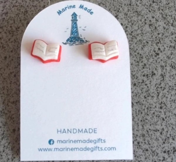 Cute Open Book Stud Earrings – Handmade Polymer Clay book lover Teacher Gift 