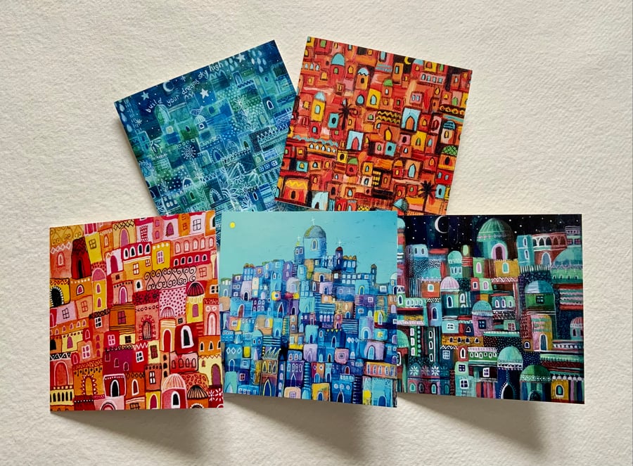 Abstract Cities, blank greetings card pack