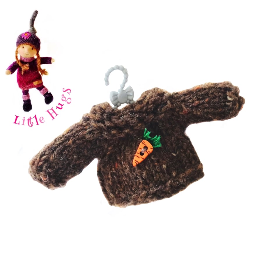 Reserved for Carrie - Brown Jumper with a Carrot  to fit the Little Hug Dolls