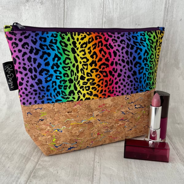 Makeup bags colourful leopard skin cork based