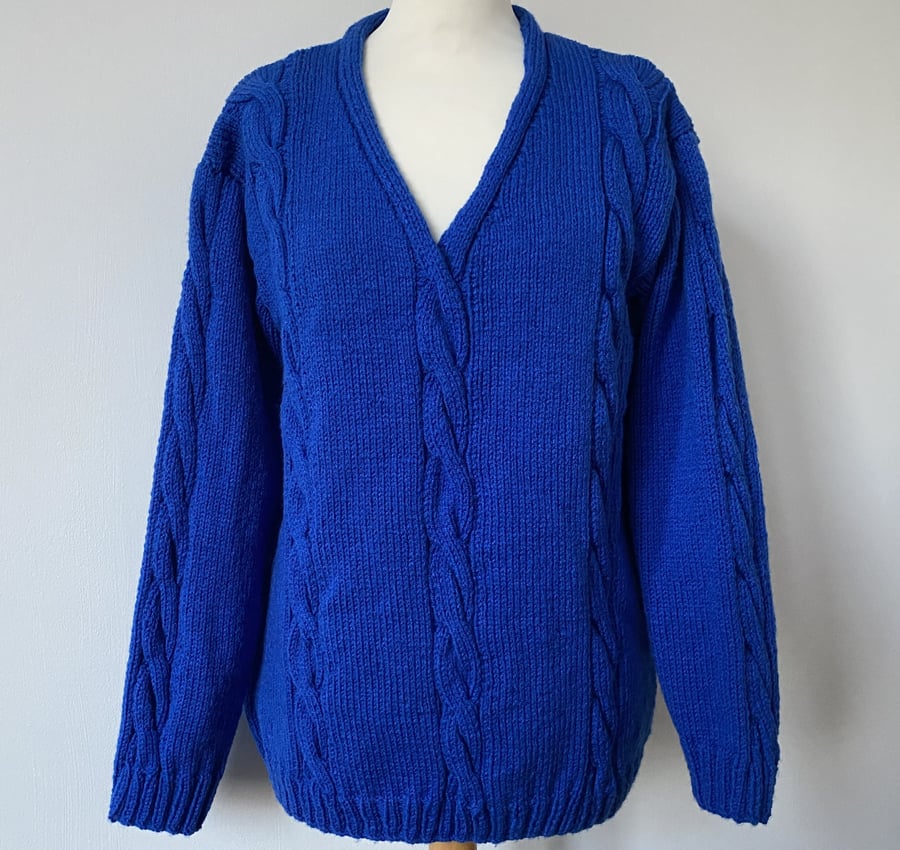 Cable Sweater Hand Knitted Lightweight V Neck