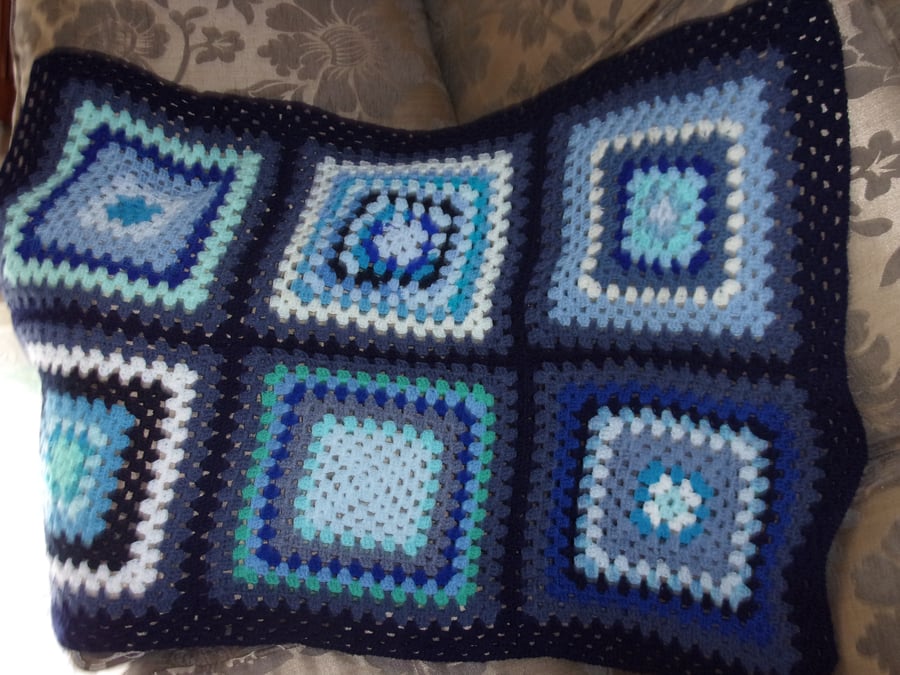 Granny Squares Blue Lap Blanket