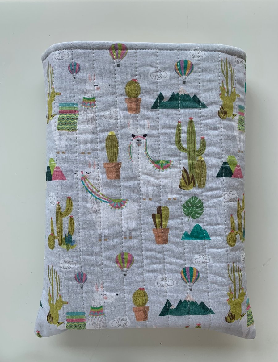 Llama Print Cotton Quilted Book Sleeve - Hardback Size