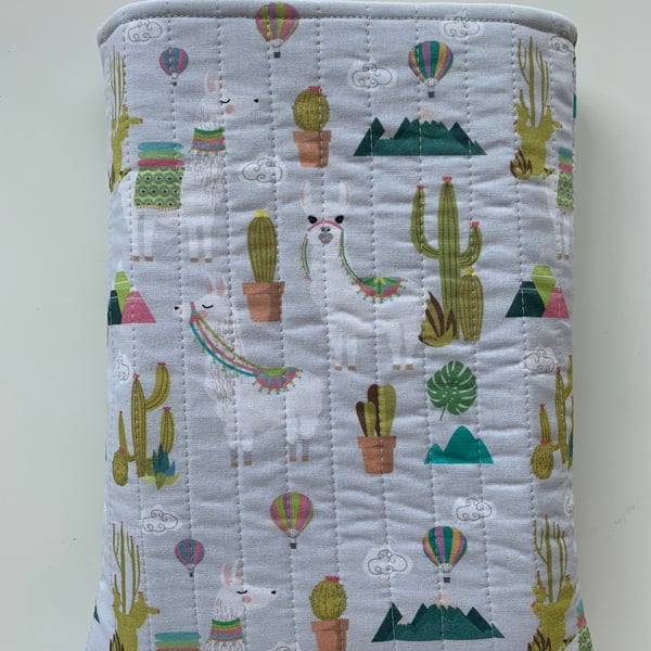 Llama Print Cotton Quilted Book Sleeve - Hardback Size
