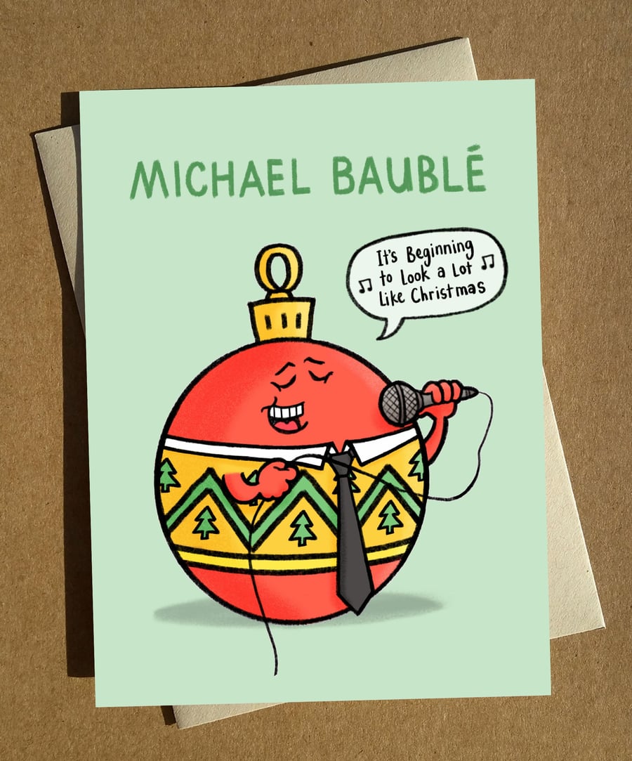 Michael Bubl Cartoon Pun Christmas Card A6 - Funny Humour Xmas Card