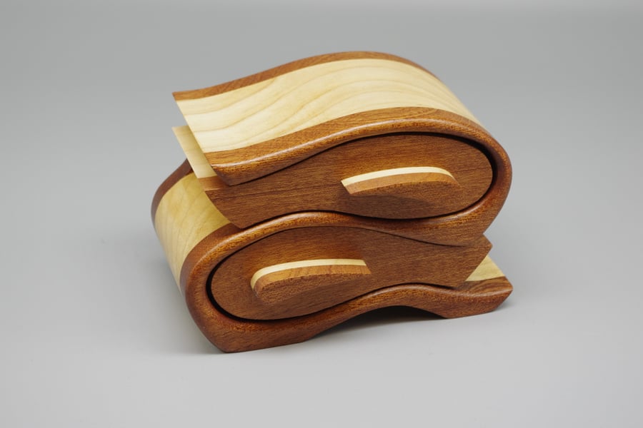 Handmade Wooden Trinket, Jewel Box. Tulip Wood and African Sapele.