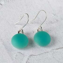 Aqua matt glass drop earrings