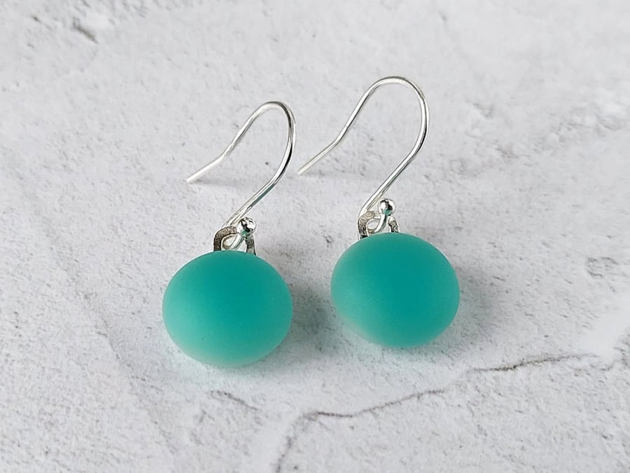 Aqua matt glass drop earrings