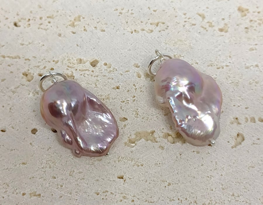 Purple Baroque Pearl Pendant, Fireball Pearl Pendant, Biwa Pearl Pendant, Sterli