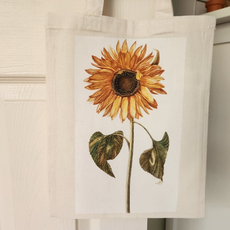 Sunflower Print Small Cotton Tote Bag, Floral Lovers Gift