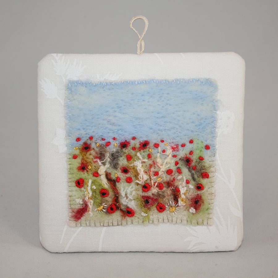 Harvest Poppies Plaque - Felted and Embroidered Wall Art