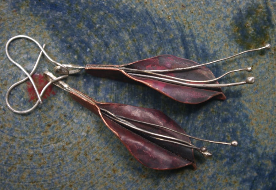 Large Copper Lily Dangle Earrings