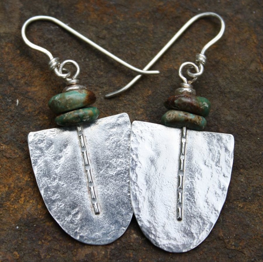 Reserved for Shortymorty Silver and Turquoise Tribe earrings and pendant