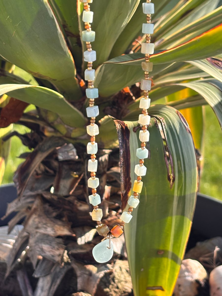 Necklace - Seaglass, Amazonite and seed beads Ref R12